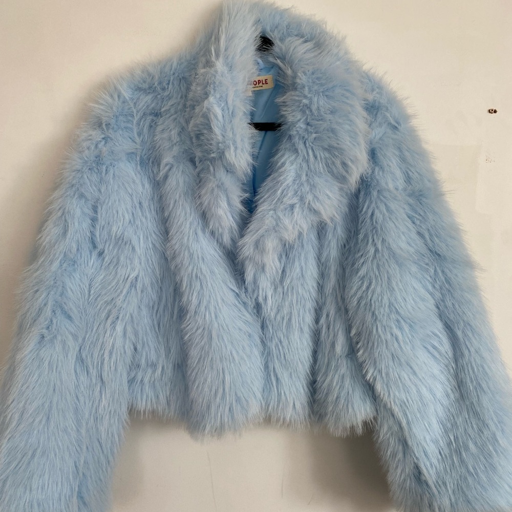 Free People Light Blue Faux Fur Jacket